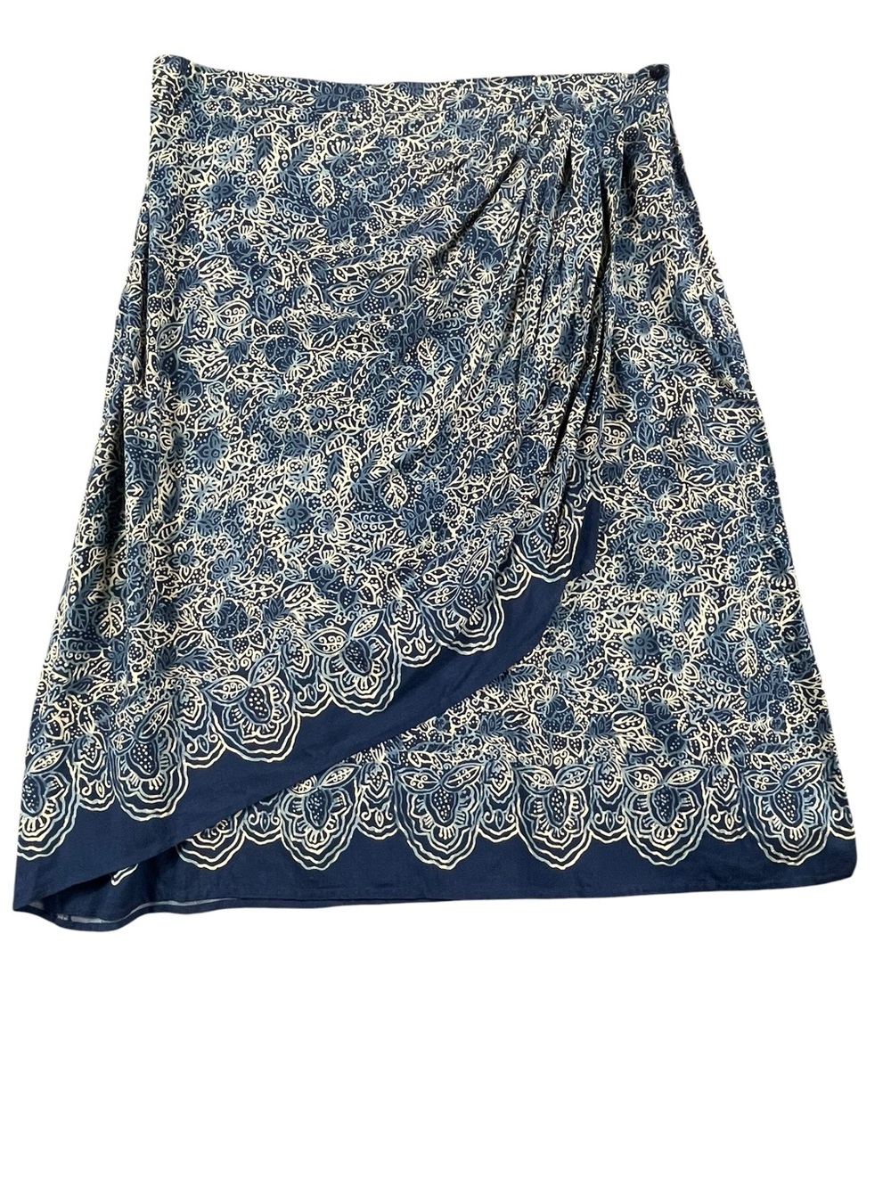 Coldwater Creek Boho Career Casual Timeless Blue Batik Faux Wrap Skirt - XL